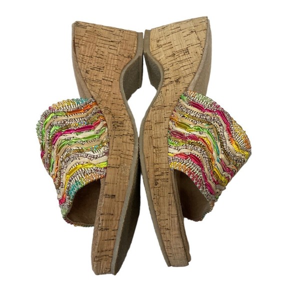 Grazie Womans Size 10 Cork Sandals Slide On Multicolor Strap - Picture 11 of 13